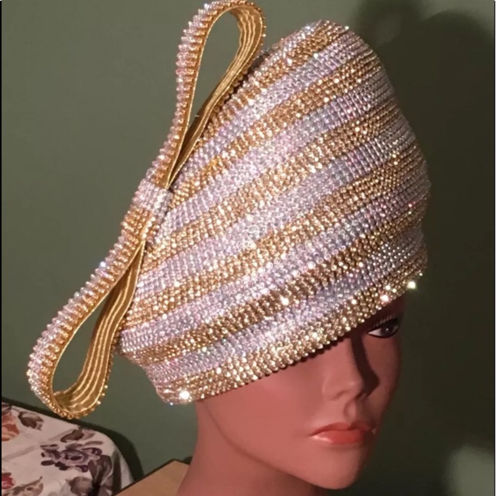 NEW CHARM NY GOLD & SILVER RHINESTONE CHURCH PILLBOX HAT
